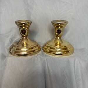 Vintage Set Gold Colored Silverplated Brass Japan Candle Holders 1980s